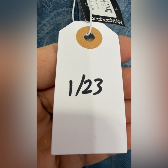 BoohooMan- Boxy Fit Paisley Spliced Denim Jacket MID BLUE-XL - Picture 9 of 9